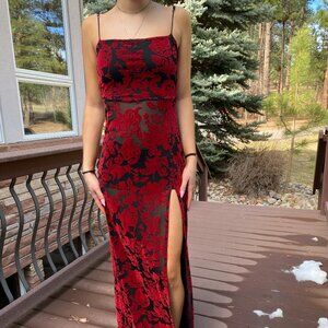 Long Red Sheer Velvet Dress